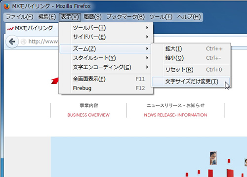 Firefoxフォントサイズ変更